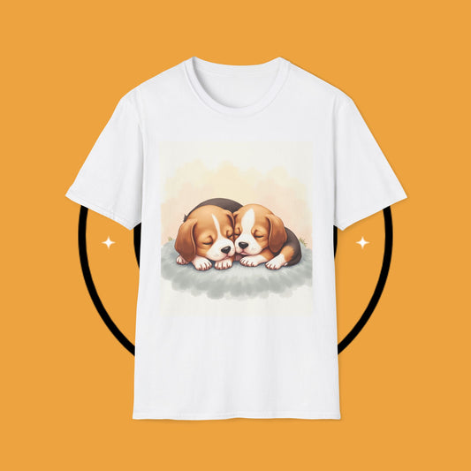 Beagle Twin Puppies Cuddling T-Shirt - Adorable Sleeping Puppies Design | Perfect Gift for Dog Lovers & Siblings