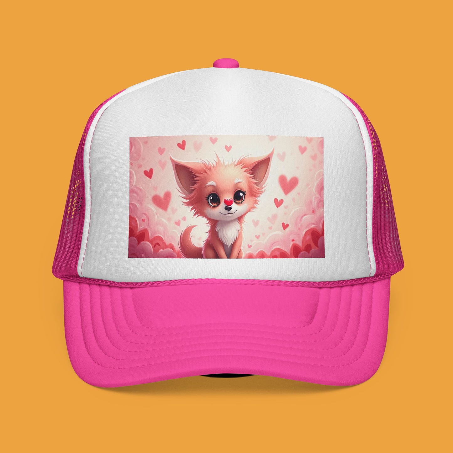 Kawaii Pink Chihuahua Trucker Hat - Cute Heart Design Mesh Cap | Valentine's Day Dog Lover Gift