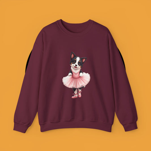 Cute Ballet Dog Crewneck Sweatshirt - Dancing Puppy in Pink Tutu Design | Kawaii Animal Lover Gift