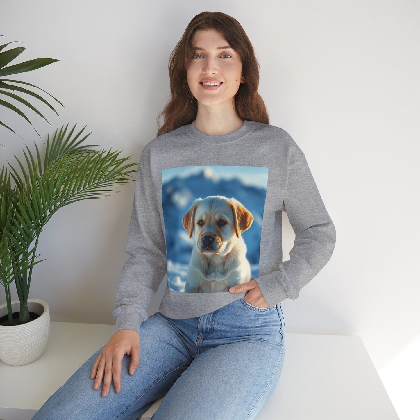 Crewneck Sweatshirt - Cute Labrador Puppy with Blue Eyes - Adorable Dog Portrait in Snow