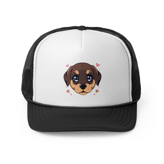 Kawaii Puppy Trucker Cap - Cute Anime Design with Hearts - Adorable Unisex Cap