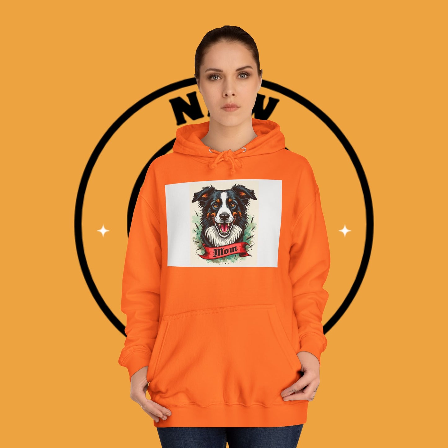 "Border Collie Mom Tattoo Style Hoodie - Vintage Dog Mother Banner Design Sweatshirt | Bold Statement Wear"