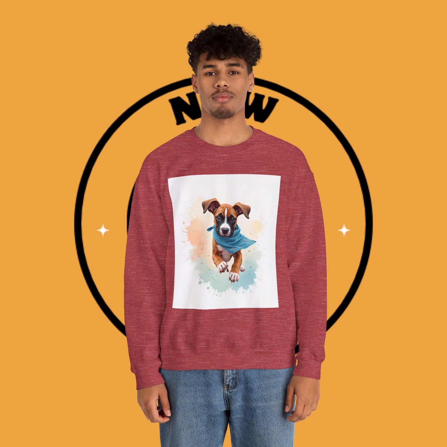 Watercolor Puppy Bandana Crewneck Sweatshirt - Artistic Dog Portrait - Unique Pet Lover Gift