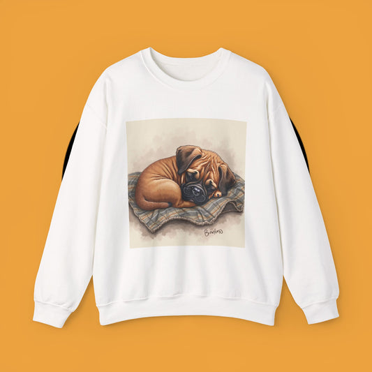 Sleeping Boxer Puppy Crewneck Sweatshirt - Cozy Dog Art Design - Comfort Wear for Pet Lovers