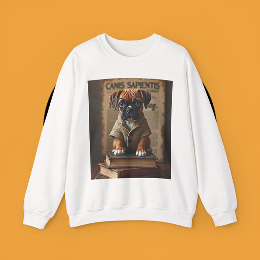 Professor Puppy Glasses Crewneck Sweatshirt - Scholarly Dog Design - Academic Pet Lover Gift