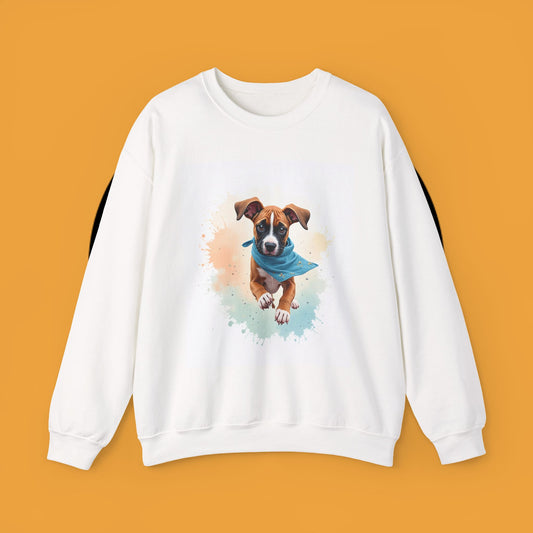 Watercolor Puppy Bandana Crewneck Sweatshirt - Artistic Dog Portrait - Unique Pet Lover Gift