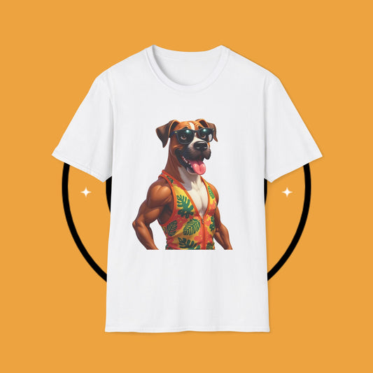 "Buff Beach Boxer" Summer Vacation T-Shirt / Buff Boxer Dog T-Shirt - Funny Muscular Beach Dog Tee