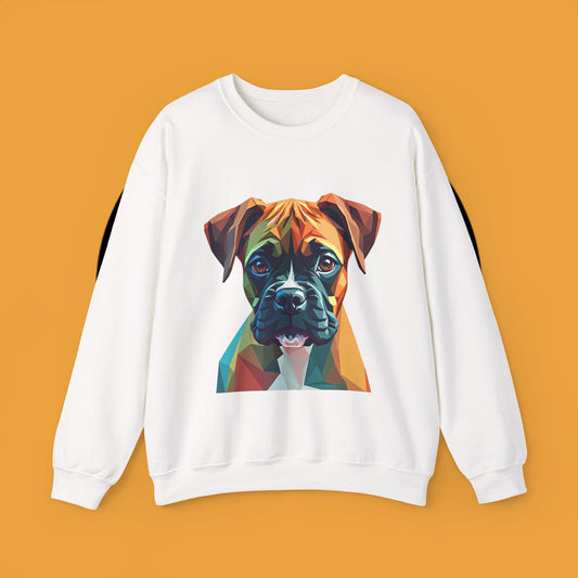 Geometric Boxer Dog Crewneck Sweatshirt - Polygon Art Pet Portrait - Modern Design Lover Gift