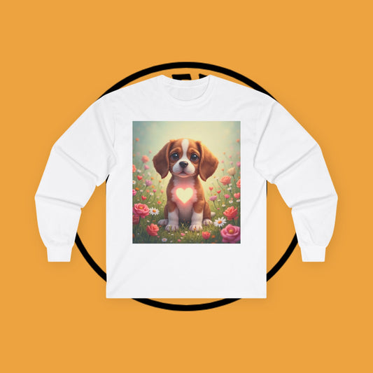 Beagle Puppy Heart Love Flowers Valentine Long Sleeve Shirt