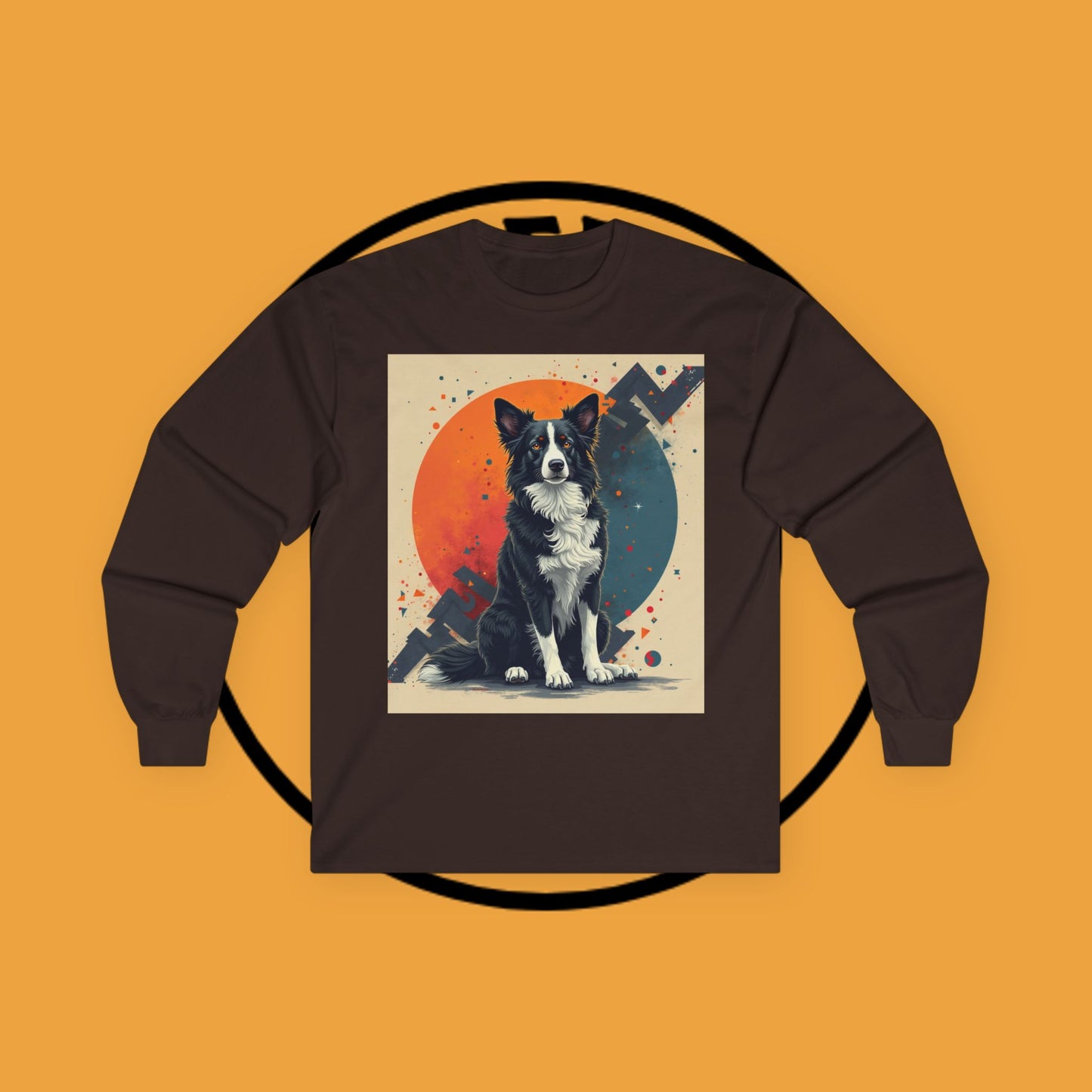 Retro Border Collie Long Sleeve Tee - Vintage Abstract Dog Art Shirt | Mid-Century Pet Apparel