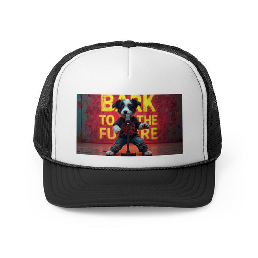 Bark to the Future Puppy Trucker Hat - Cool Dog Rocker Cap - Music Lover Baseball Hat