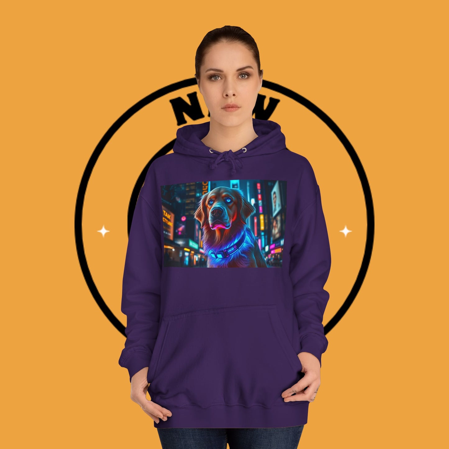 Neon City Lights – Futuristic Urban Dog Hoodie - Unisex Hoodies