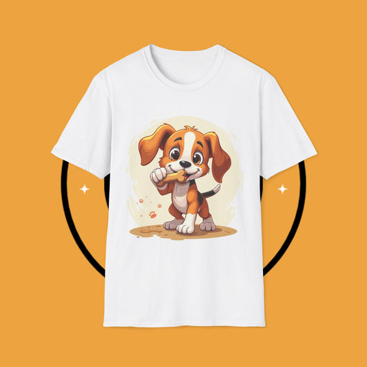 Happy Beagle Puppy with Bone T-Shirt - Cute Cartoon Dog Graphic Tee for Pet Lovers