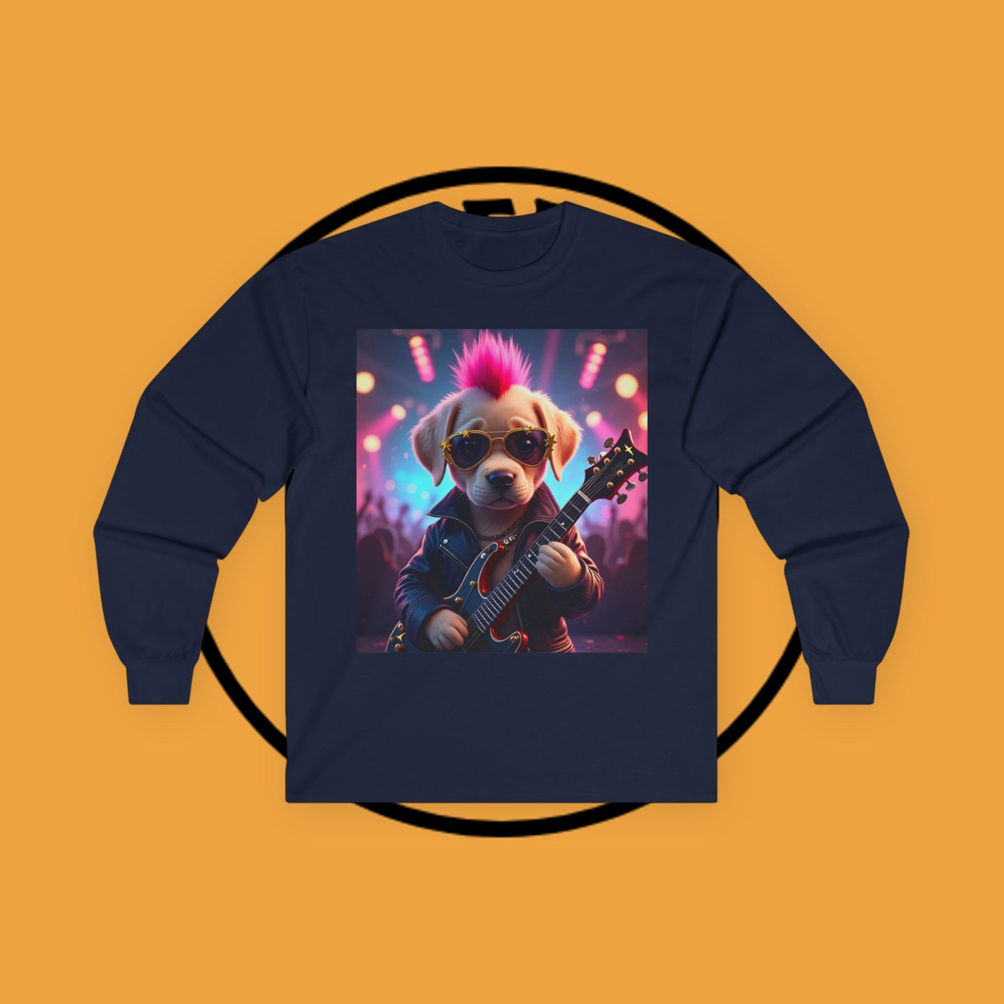 Long Sleeve T-Shirt - Punk Puppy with Electric Guitar - Design for Music Lovers Rockin' -  Dog with Electric Guitar and Pink Mohawk - 🎸🐾