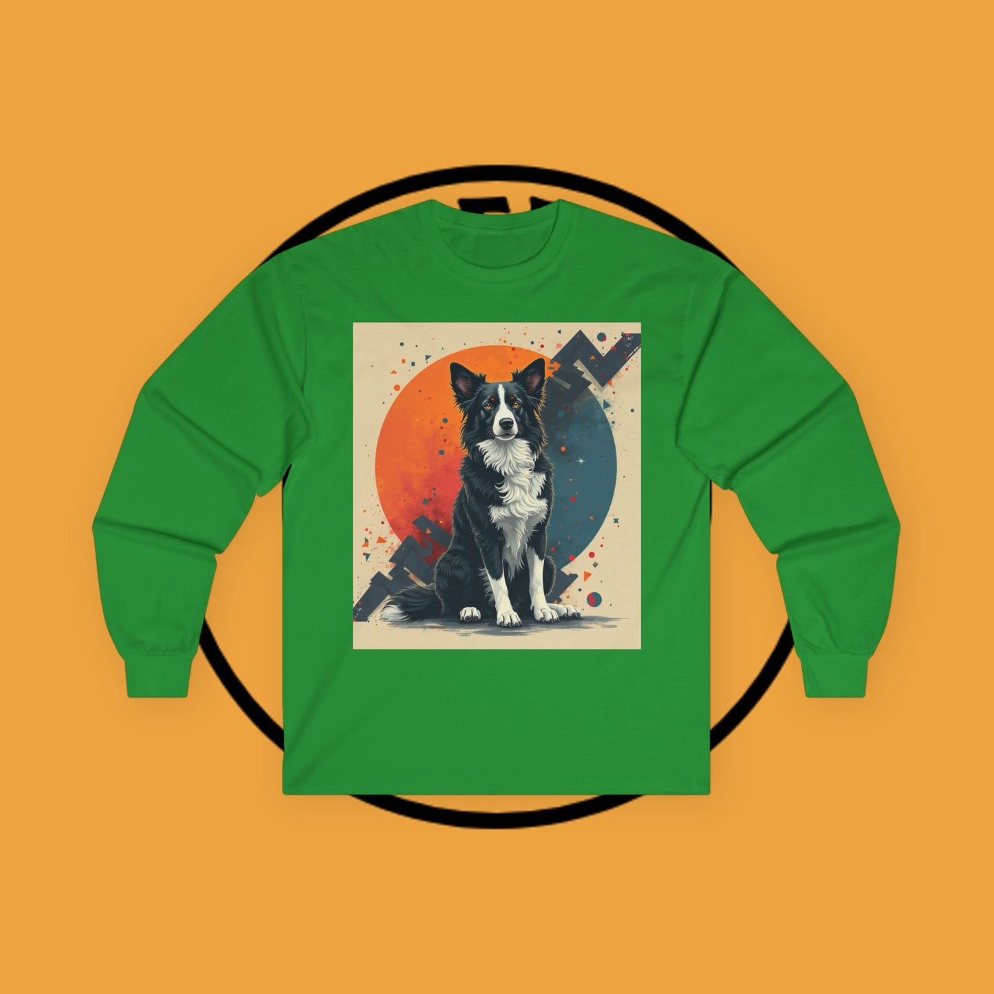 Retro Border Collie Long Sleeve Tee - Vintage Abstract Dog Art Shirt | Mid-Century Pet Apparel