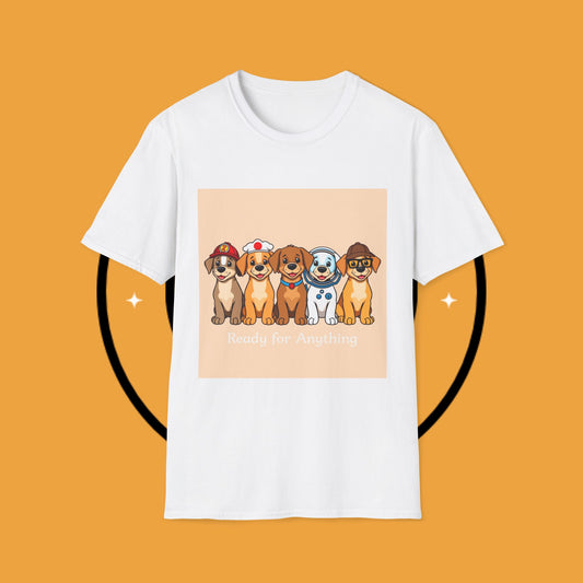 Puppy Professionals 🐾 | Ready for Anything T-Shirt for Career - Curious Canine Lovers - Unisex T-Shirt Design