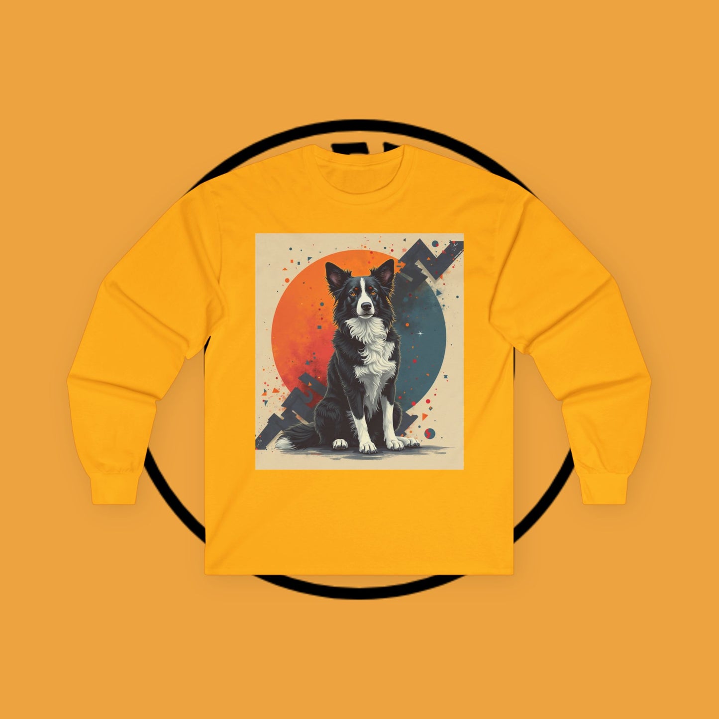 Retro Border Collie Long Sleeve Tee - Vintage Abstract Dog Art Shirt | Mid-Century Pet Apparel