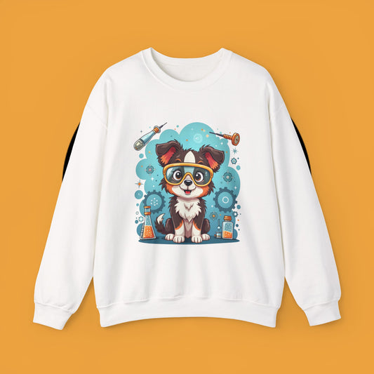 Science Dog Crewneck Sweatshirt - Cute Puppy Scientist with Lab Goggles Design | STEM Lover Gift