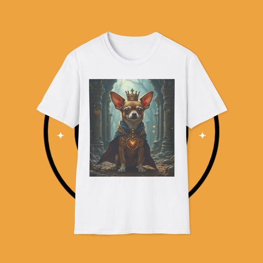 Royal Chihuahua King T-Shirt - Fantasy Dog Crown Art - Medieval Pet Royalty Tee - Majestic Animal Shirt