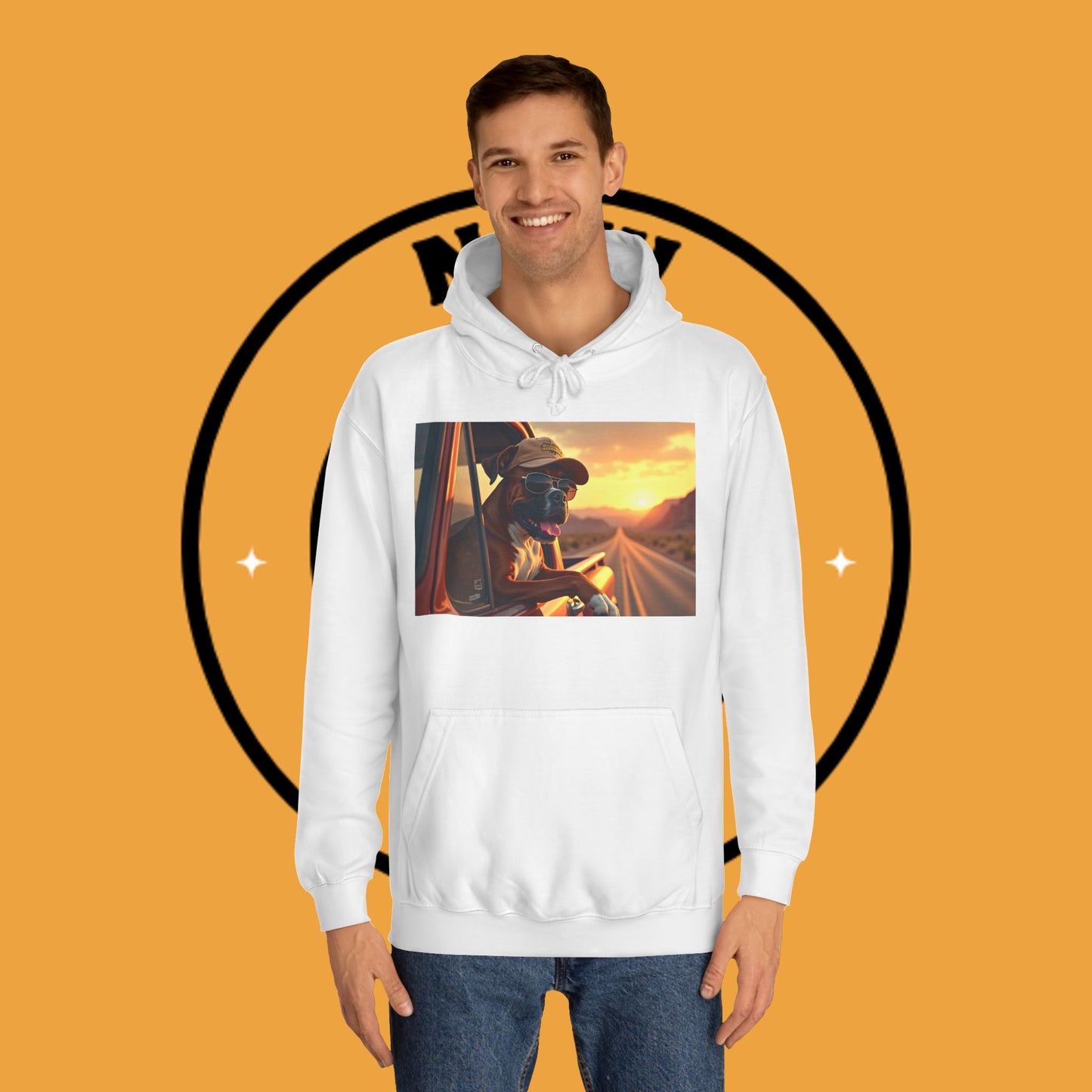 Cool Road Trip Boxer Dog Hoodie - Vintage Sunset Adventure Apparel | Travel Lover Gift