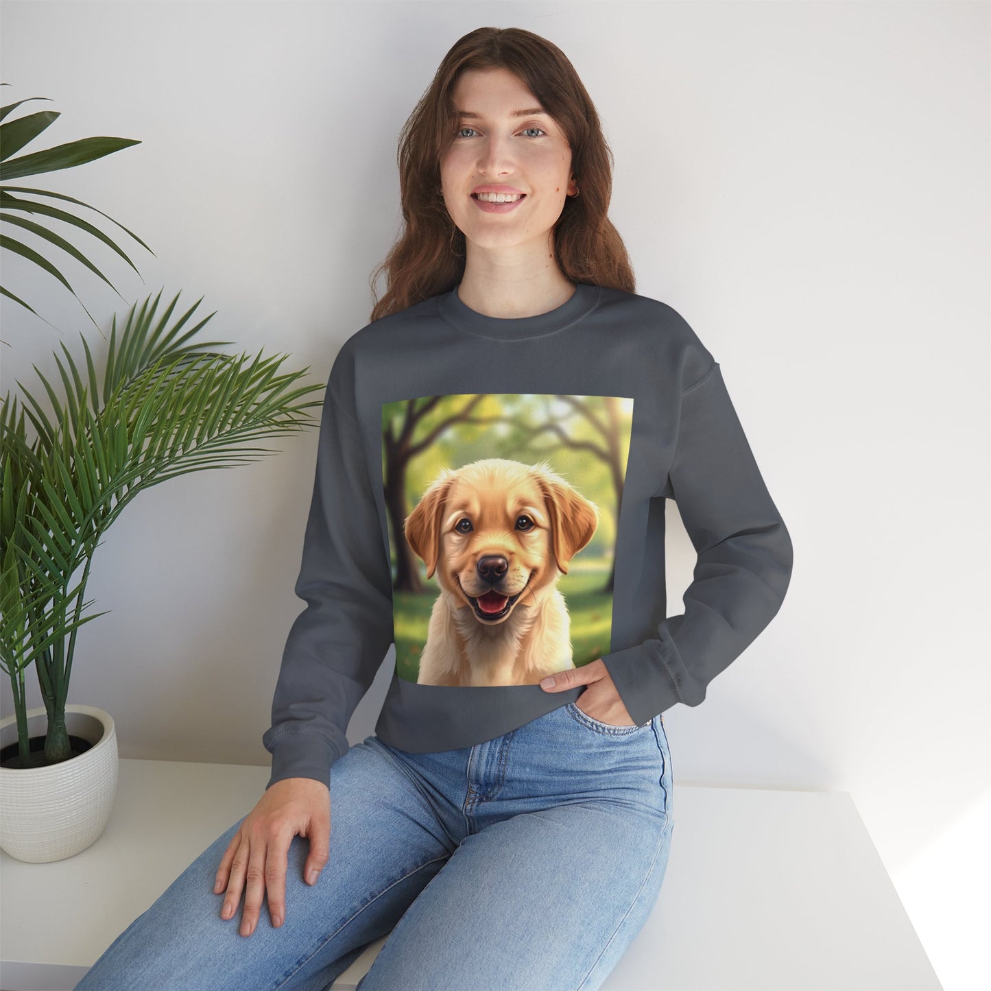 Crewneck Sweatshirt - Adorable Puppy Smiling in the Park - Sweet and Happy Golden Retriever