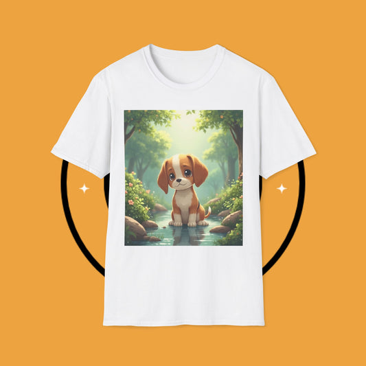 Magical Forest Beagle Puppy T-Shirt - Enchanted Nature Scene with Adorable Dog Design
