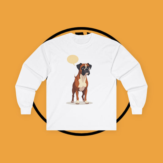 Classic Boxer Dog Long Sleeve T-Shirt - Vintage Style Illustration with Speech Bubble Design