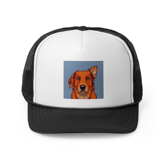 Pixel Art Dog Trucker Cap - Retro Gaming Golden Retriever Design - Unisex Adjustable Cap