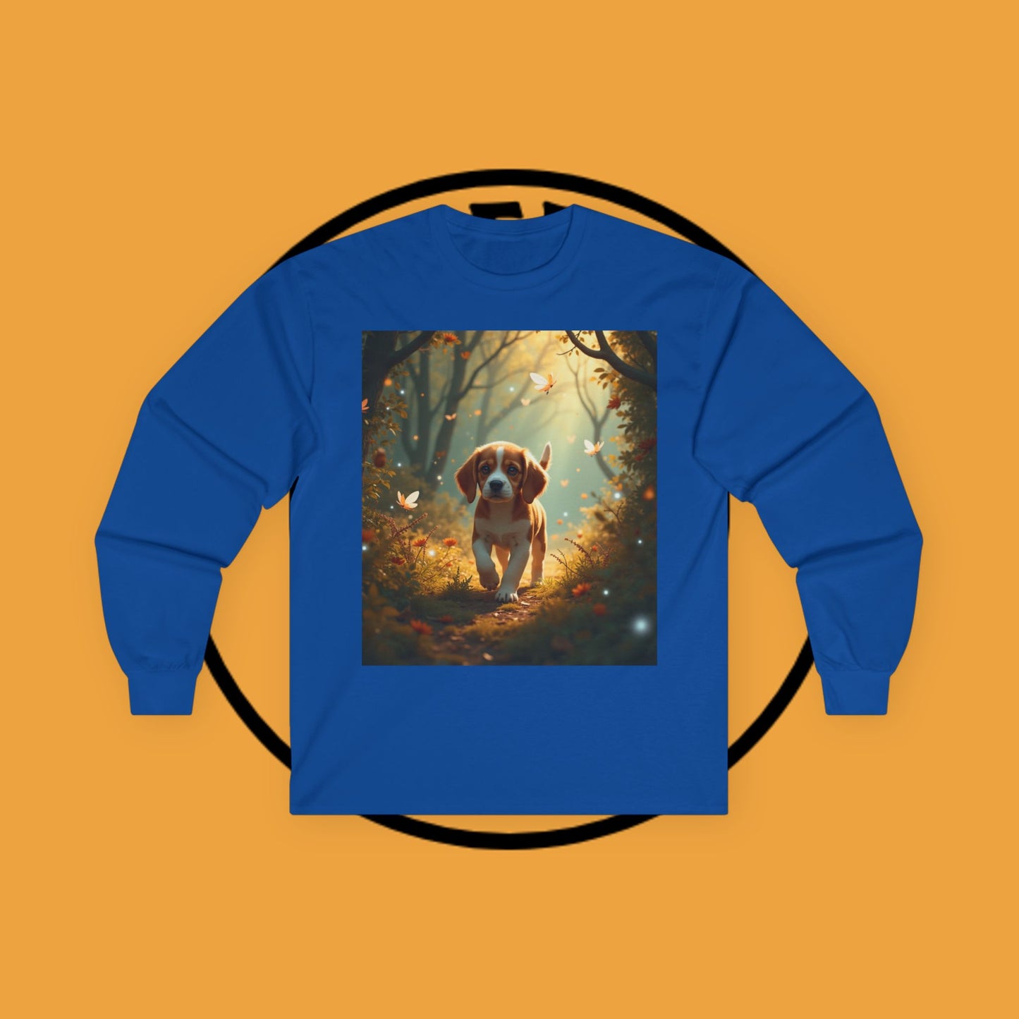 Magical Forest Beagle Puppy with Autumn Leaves and Butterflies Long Sleeve Tee