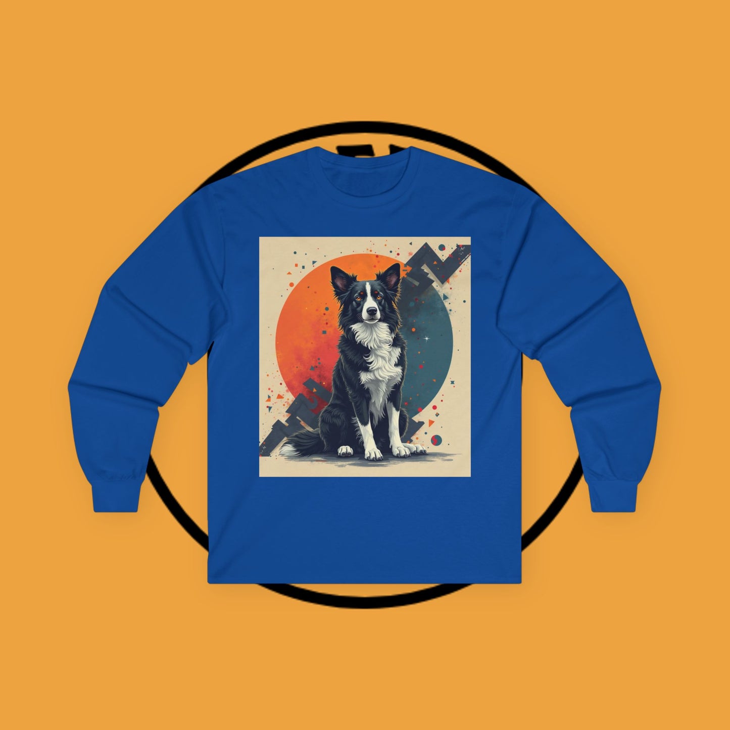 Retro Border Collie Long Sleeve Tee - Vintage Abstract Dog Art Shirt | Mid-Century Pet Apparel