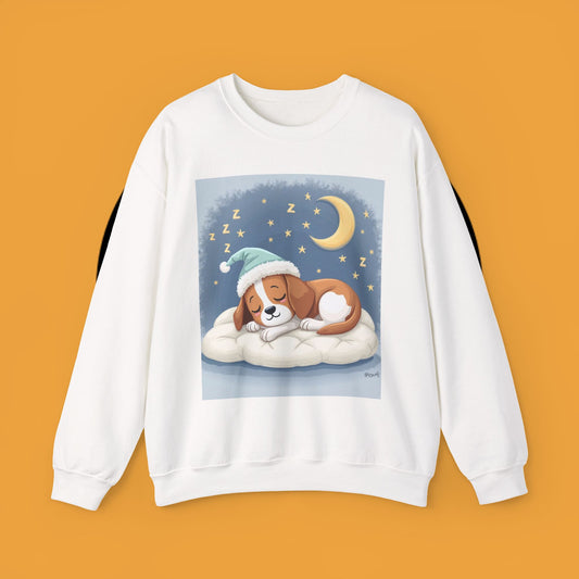 Sleeping Dog Crewneck Sweatshirt - Cute Beagle Design with Moon and Stars