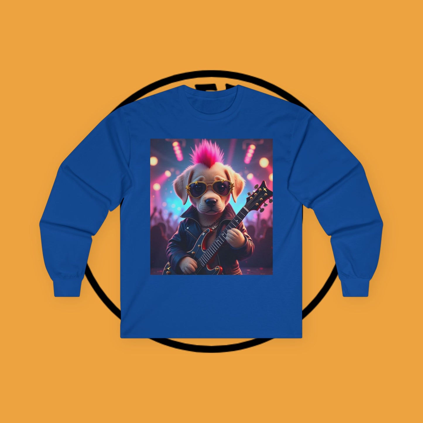 Long Sleeve T-Shirt - Punk Puppy with Electric Guitar - Design for Music Lovers Rockin' -  Dog with Electric Guitar and Pink Mohawk - 🎸🐾
