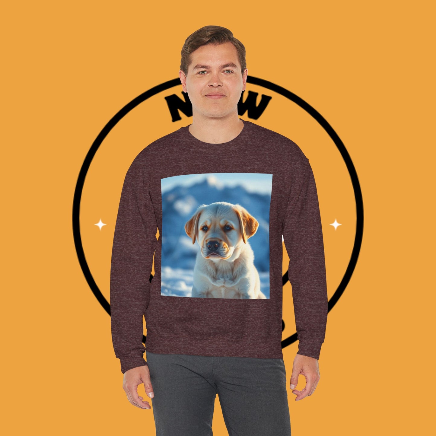 Crewneck Sweatshirt - Cute Labrador Puppy with Blue Eyes - Adorable Dog Portrait in Snow
