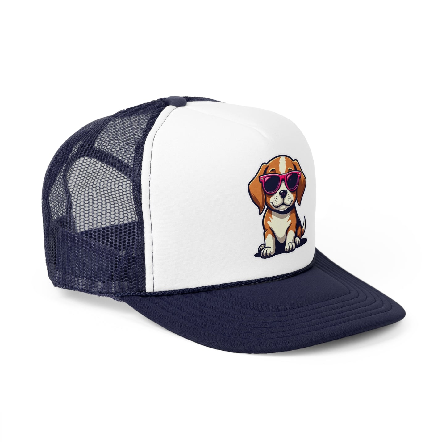Cool Beagle Dog with Pink Sunglasses Trucker Hat | Adjustable Mesh Back Baseball Hat - Adorable Dog Lover Unisex Cap