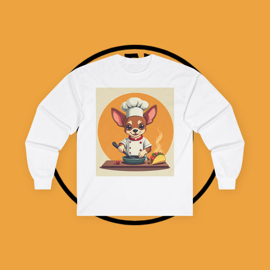 Chef Chihuahua Cooking Long Sleeve Tee - Culinary Dog Art Collection