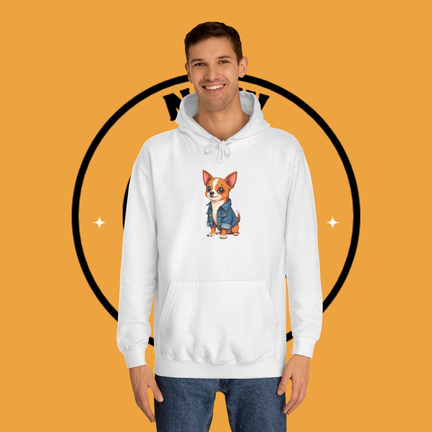 "Adorable Chihuahua in Denim Jacket Hoodie | Cute Dog Lover Gift | Premium Pet Fashion Streetwear"