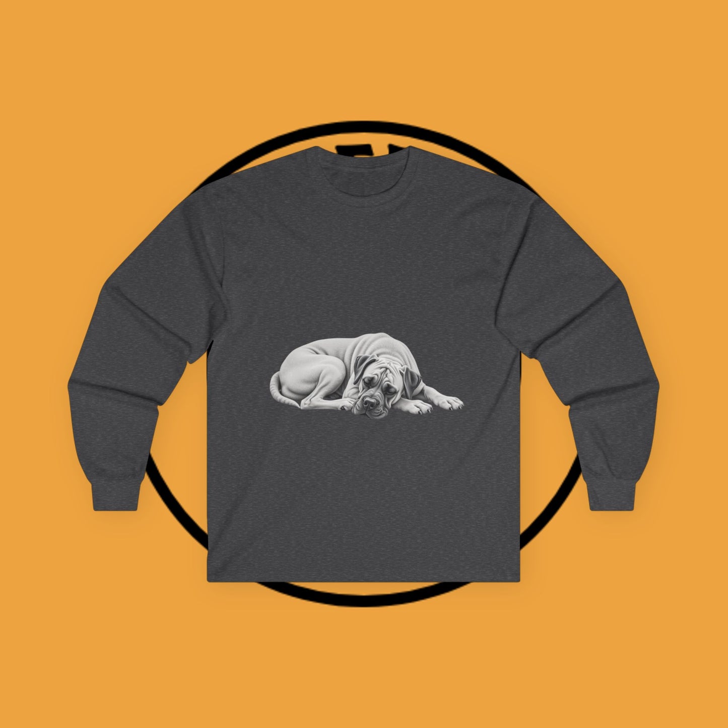 Sleepy Boxer Portrait Long Sleeve Tee - Realistic Pencil Art Relaxed Dog Shirt