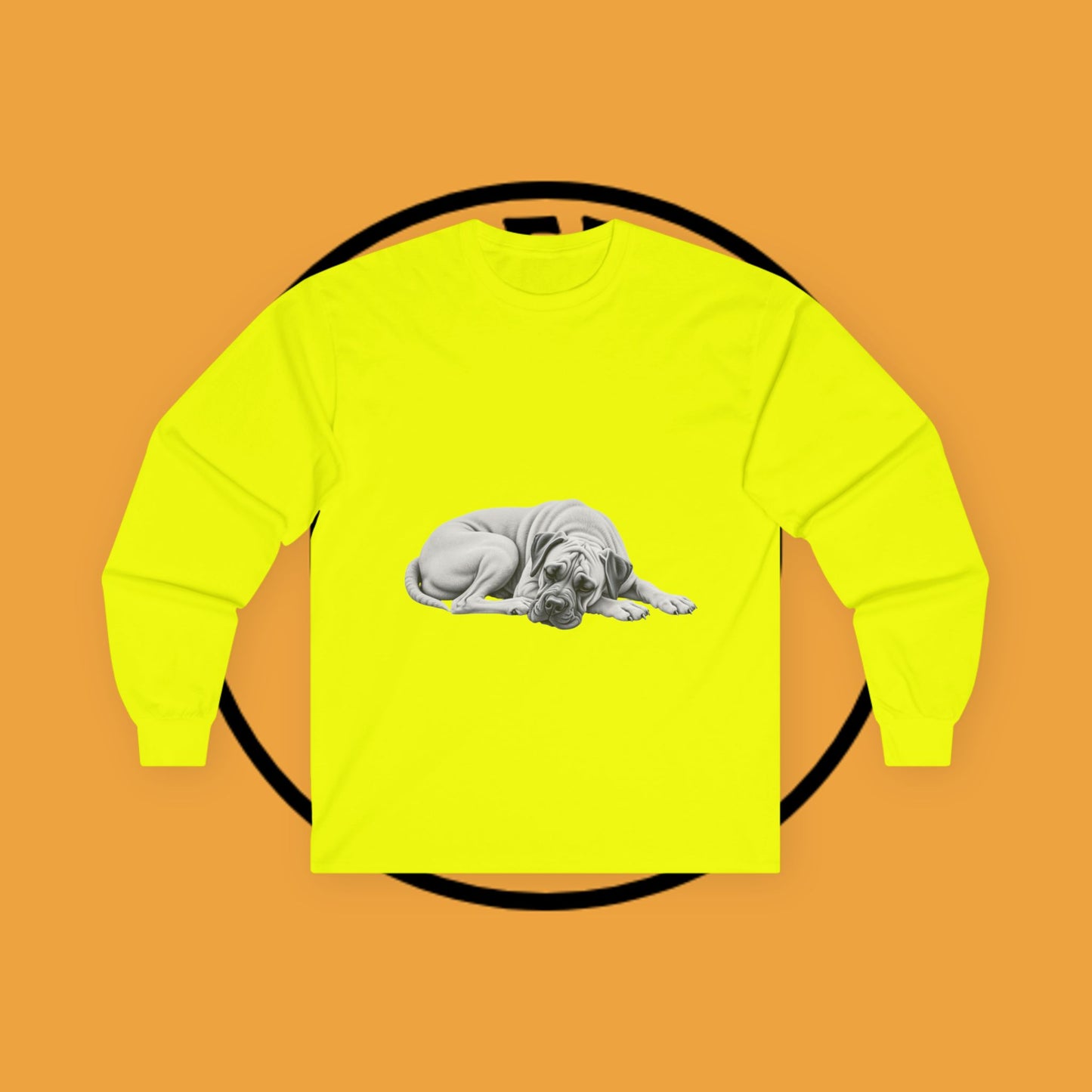 Sleepy Boxer Portrait Long Sleeve Tee - Realistic Pencil Art Relaxed Dog Shirt