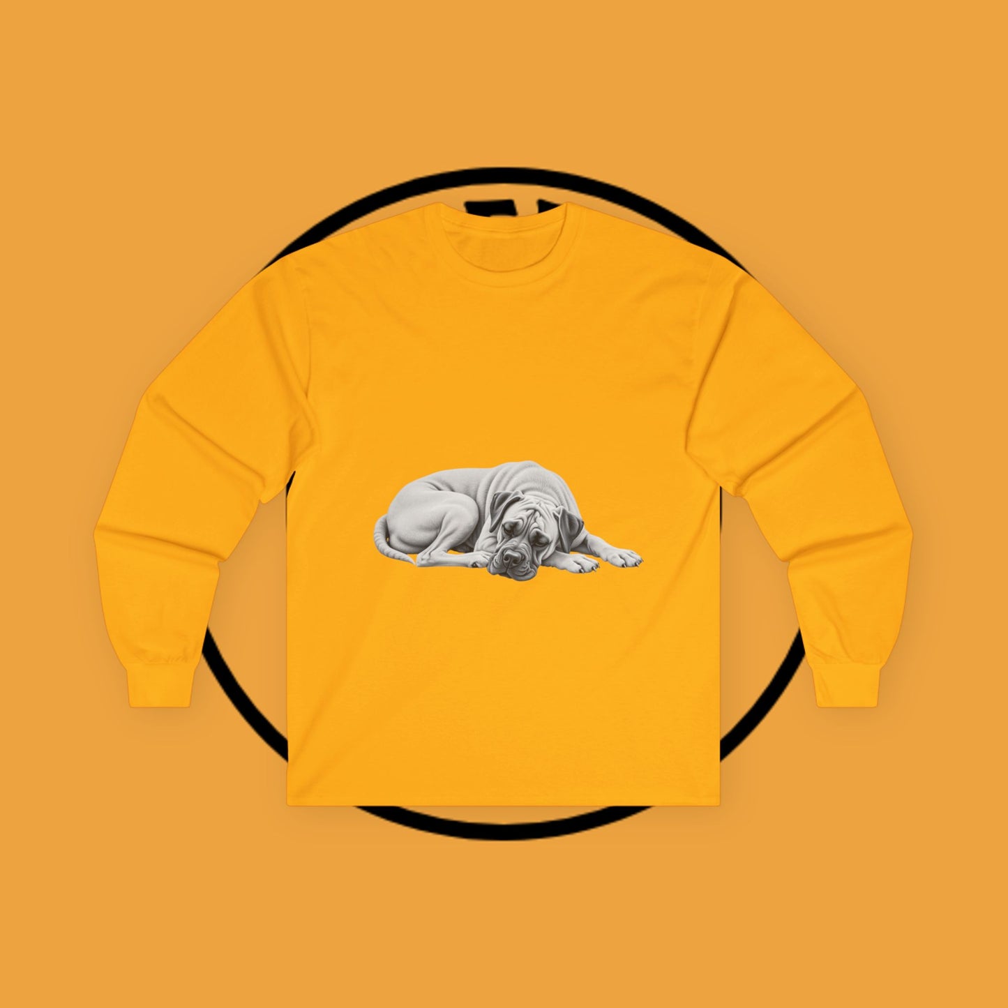 Sleepy Boxer Portrait Long Sleeve Tee - Realistic Pencil Art Relaxed Dog Shirt