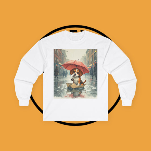 Beagle Puppy Rain Umbrella Paper Boat Long Sleeve City Shirt