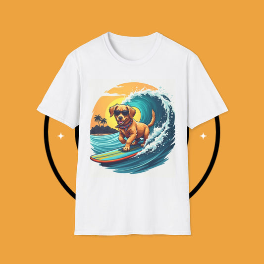 Surf’s Up, Pup! 🌊 | Golden Retriever Surf T-Shirt for Beach Lovers - Unisex T-Shirt Design