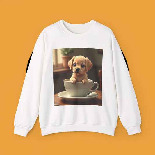 Unisex Dog Lover Crewneck Sweatshirt - Teacup Puppy: Adorable Yellow Lab in Coffee Cup
