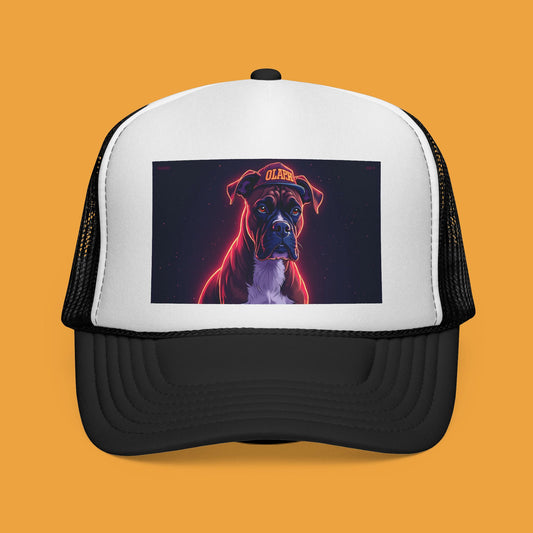 Cyberpunk Neon Boxer Dog Poster - Futuristic Pet Art Print | Gaming Room Wall Décor | Synthwave Style Animal Artwork | Retro Future Dog Portrait