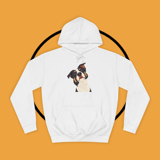 "Happy Border Collie Hoodie - Playful Cartoon Dog with Tilted Head Design | Cute Animal Streetwear"
