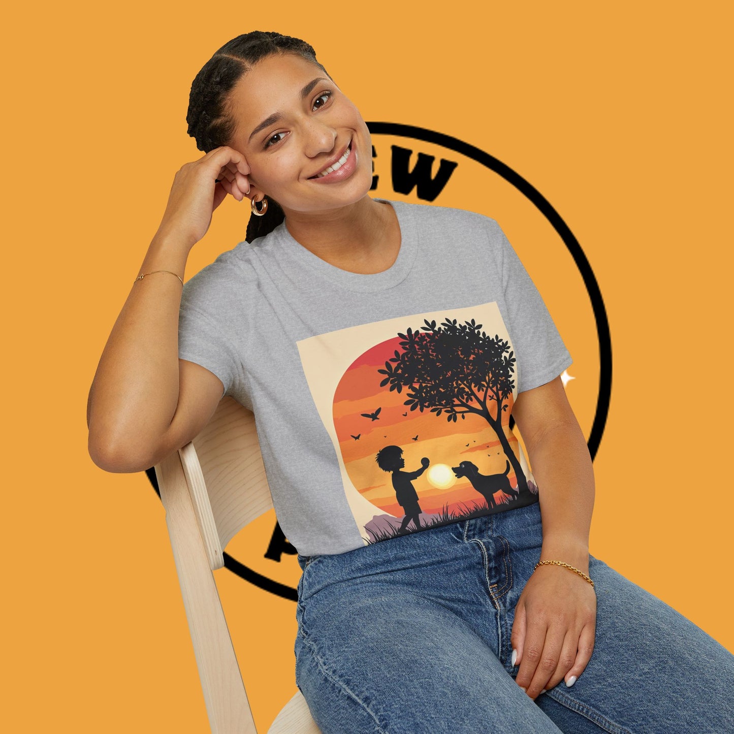 Playing with paws - Dog -  Unisex T-Shirt Design - Sunset Playmates 🌅 | Heartwarming Silhouette T-Shirt for Dog Lovers"