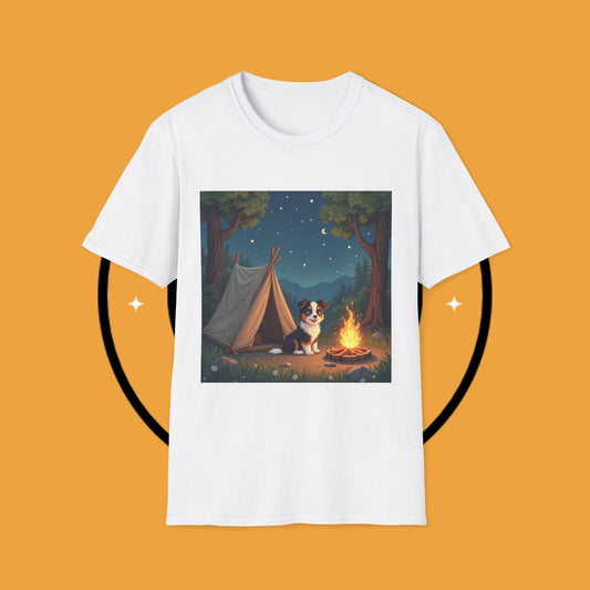 "Camping Adventure Border Collie" - Outdoor Adventure Dog T-Shirt - Border Collie Camping T-Shirt - Outdoor Adventure Dog Under Stars Tee | Nature Lover Pet Gift