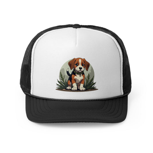 Adventure Beagle with Hiking Gear Trucker Hat - Outdoor Dog Lover Cap- Adorable Dog Lover Unisex Cap