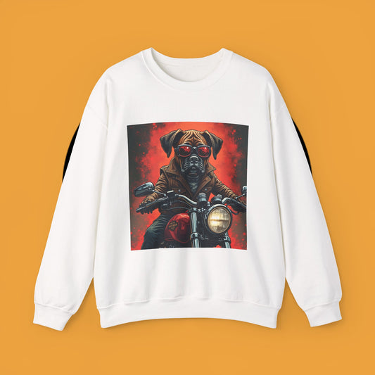 Biker Boxer Dog Crewneck Sweatshirt - Motorcycle Rebel Pup Design - Badass Pet Lover Style