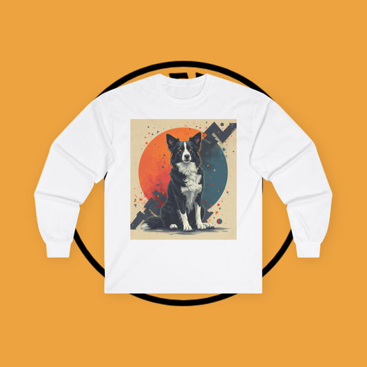 Retro Border Collie Long Sleeve Tee - Vintage Abstract Dog Art Shirt | Mid-Century Pet Apparel