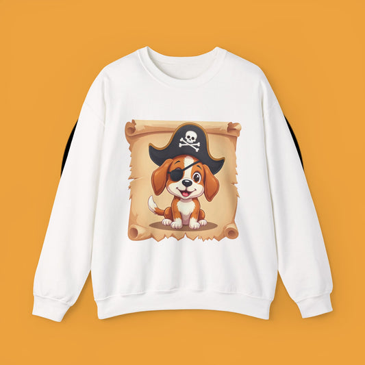 Pirate Dog Crewneck Sweatshirt - Buccaneer Beagle Design with Patch and Hat